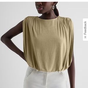 Express Ruched Shoulder Bubble Tank Olive/Elm